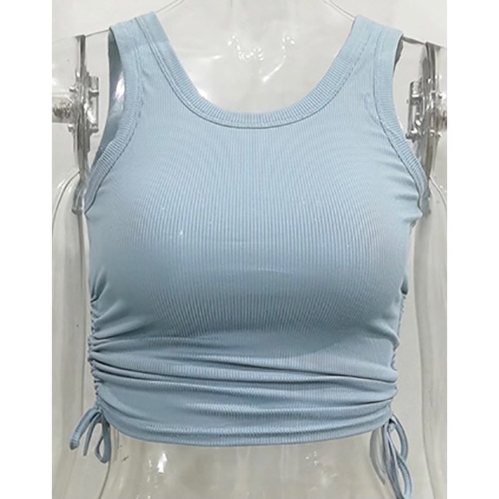 1 LEFT!! PERFECT PIECE BABY BLUE RUCHED TANK TOP - Picture 2 of 2